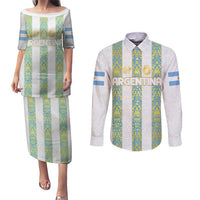 Argentina Football 2024 Couples Matching Puletasi and Long Sleeve Button Shirt The White and Sky Blue - Wonder Print Shop