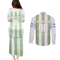 Argentina Football 2024 Couples Matching Puletasi and Long Sleeve Button Shirt The White and Sky Blue - Wonder Print Shop