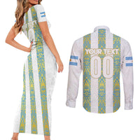 Argentina Football 2024 Couples Matching Short Sleeve Bodycon Dress and Long Sleeve Button Shirt The White and Sky Blue - Wonder Print Shop
