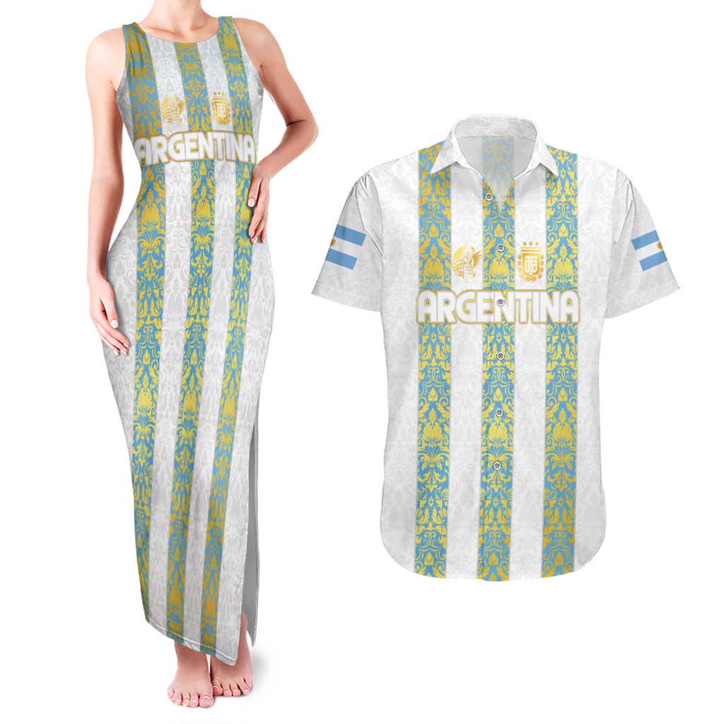 Argentina Football 2024 Couples Matching Tank Maxi Dress and Hawaiian Shirt The White and Sky Blue - Wonder Print Shop