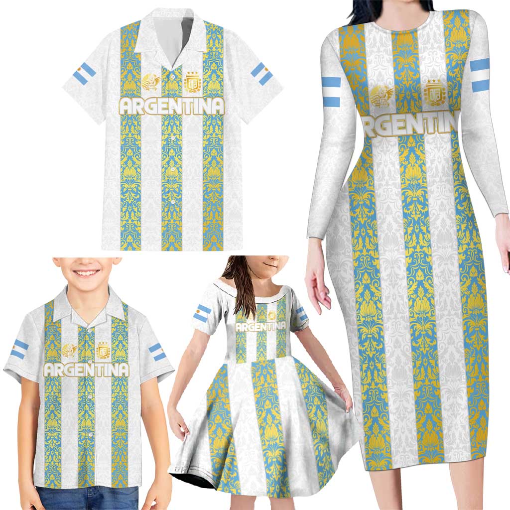 Argentina Football 2024 Family Matching Long Sleeve Bodycon Dress and Hawaiian Shirt The White and Sky Blue - Wonder Print Shop