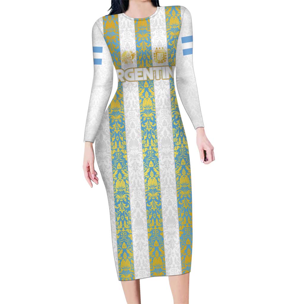 Argentina Football 2024 Family Matching Long Sleeve Bodycon Dress and Hawaiian Shirt The White and Sky Blue - Wonder Print Shop