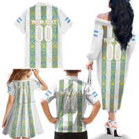 Argentina Football 2024 Family Matching Off The Shoulder Long Sleeve Dress and Hawaiian Shirt The White and Sky Blue - Wonder Print Shop