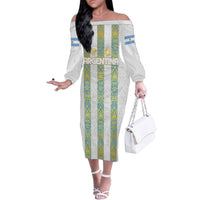 Argentina Football 2024 Family Matching Off The Shoulder Long Sleeve Dress and Hawaiian Shirt The White and Sky Blue - Wonder Print Shop