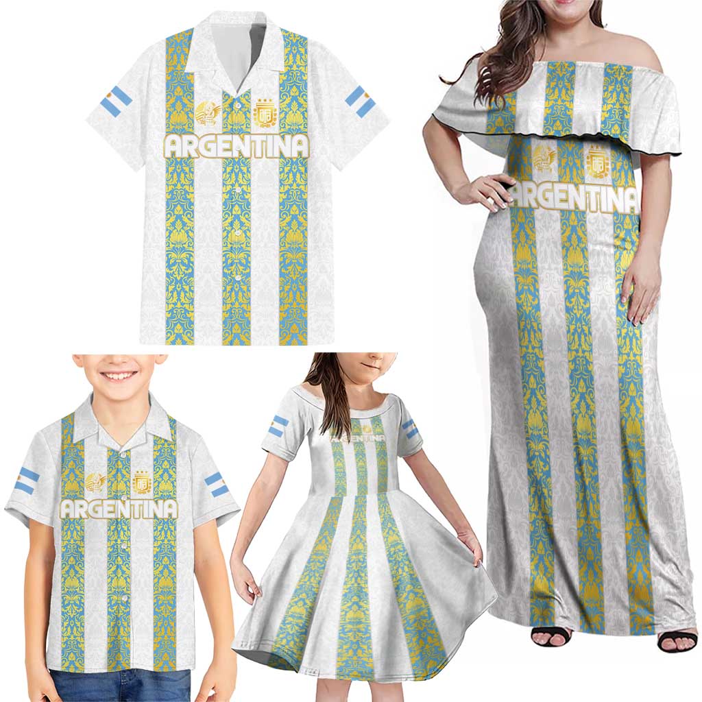 Argentina Football 2024 Family Matching Off Shoulder Maxi Dress and Hawaiian Shirt The White and Sky Blue - Wonder Print Shop