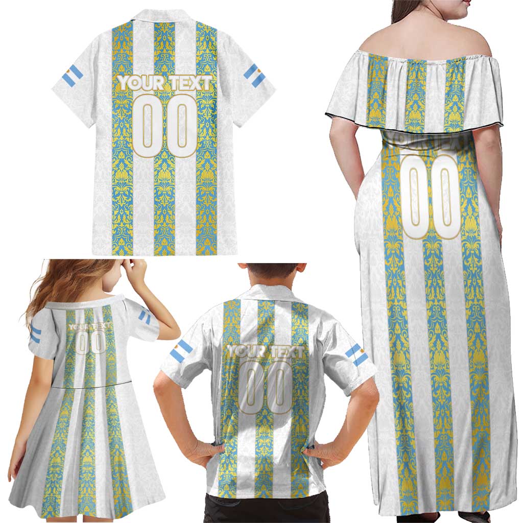 Argentina Football 2024 Family Matching Off Shoulder Maxi Dress and Hawaiian Shirt The White and Sky Blue - Wonder Print Shop