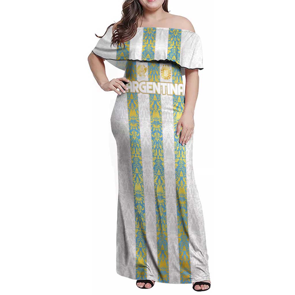 Argentina Football 2024 Family Matching Off Shoulder Maxi Dress and Hawaiian Shirt The White and Sky Blue - Wonder Print Shop