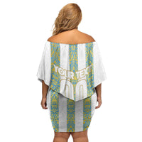 Argentina Football 2024 Family Matching Off Shoulder Short Dress and Hawaiian Shirt The White and Sky Blue - Wonder Print Shop
