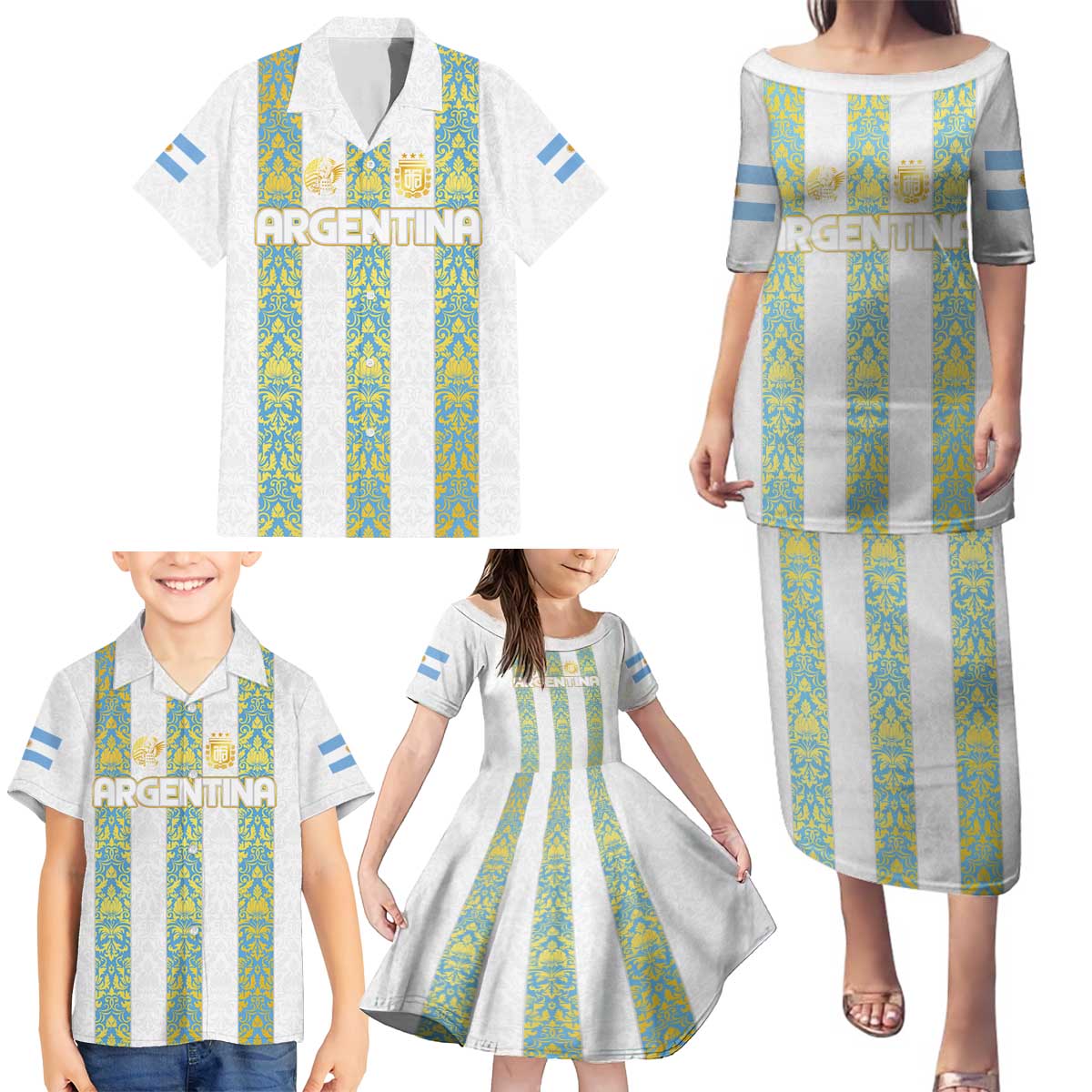 Argentina Football 2024 Family Matching Puletasi and Hawaiian Shirt The White and Sky Blue - Wonder Print Shop