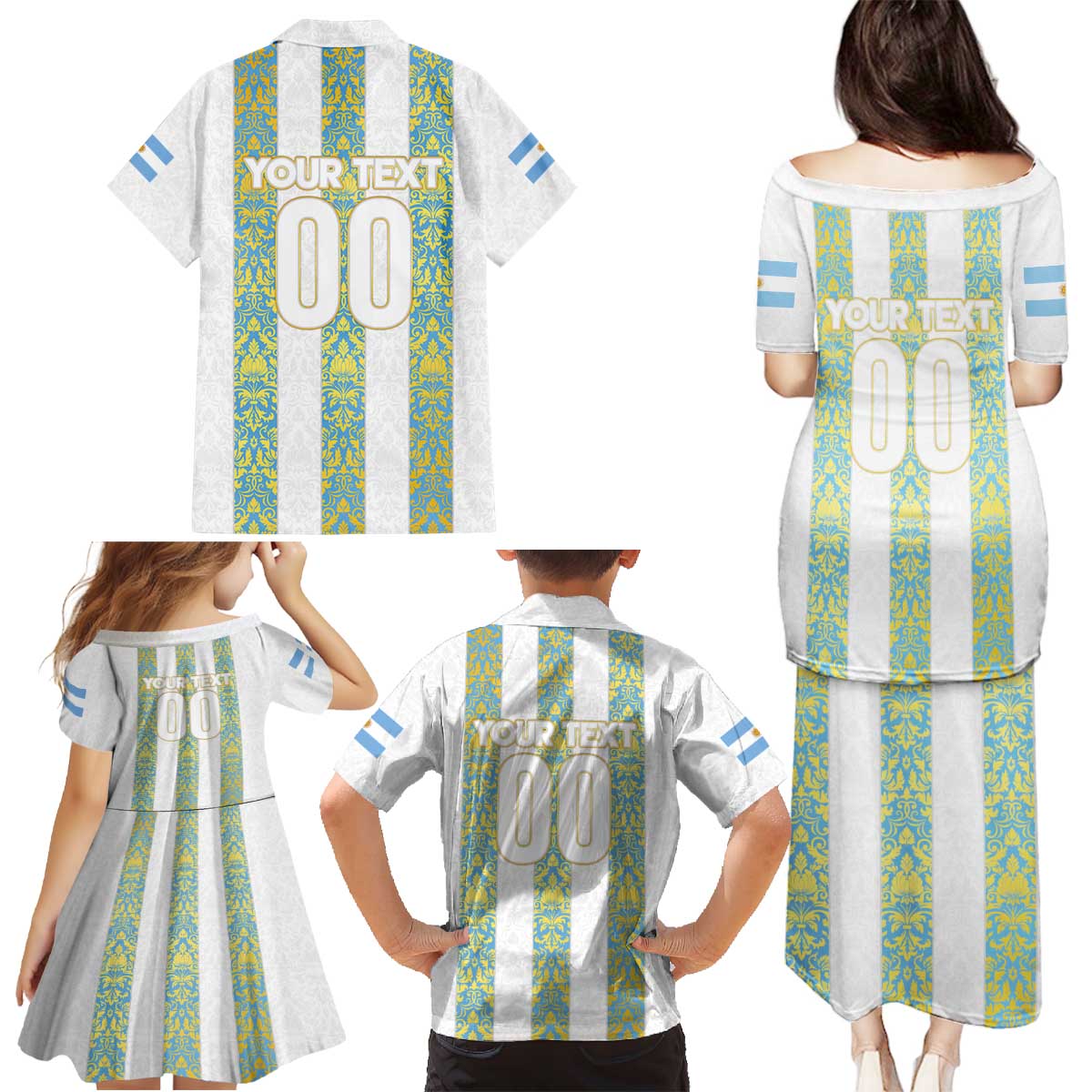 Argentina Football 2024 Family Matching Puletasi and Hawaiian Shirt The White and Sky Blue - Wonder Print Shop