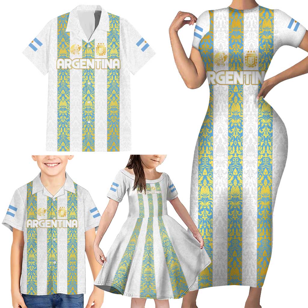 Argentina Football 2024 Family Matching Short Sleeve Bodycon Dress and Hawaiian Shirt The White and Sky Blue - Wonder Print Shop