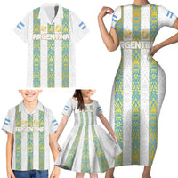 Argentina Football 2024 Family Matching Short Sleeve Bodycon Dress and Hawaiian Shirt The White and Sky Blue - Wonder Print Shop