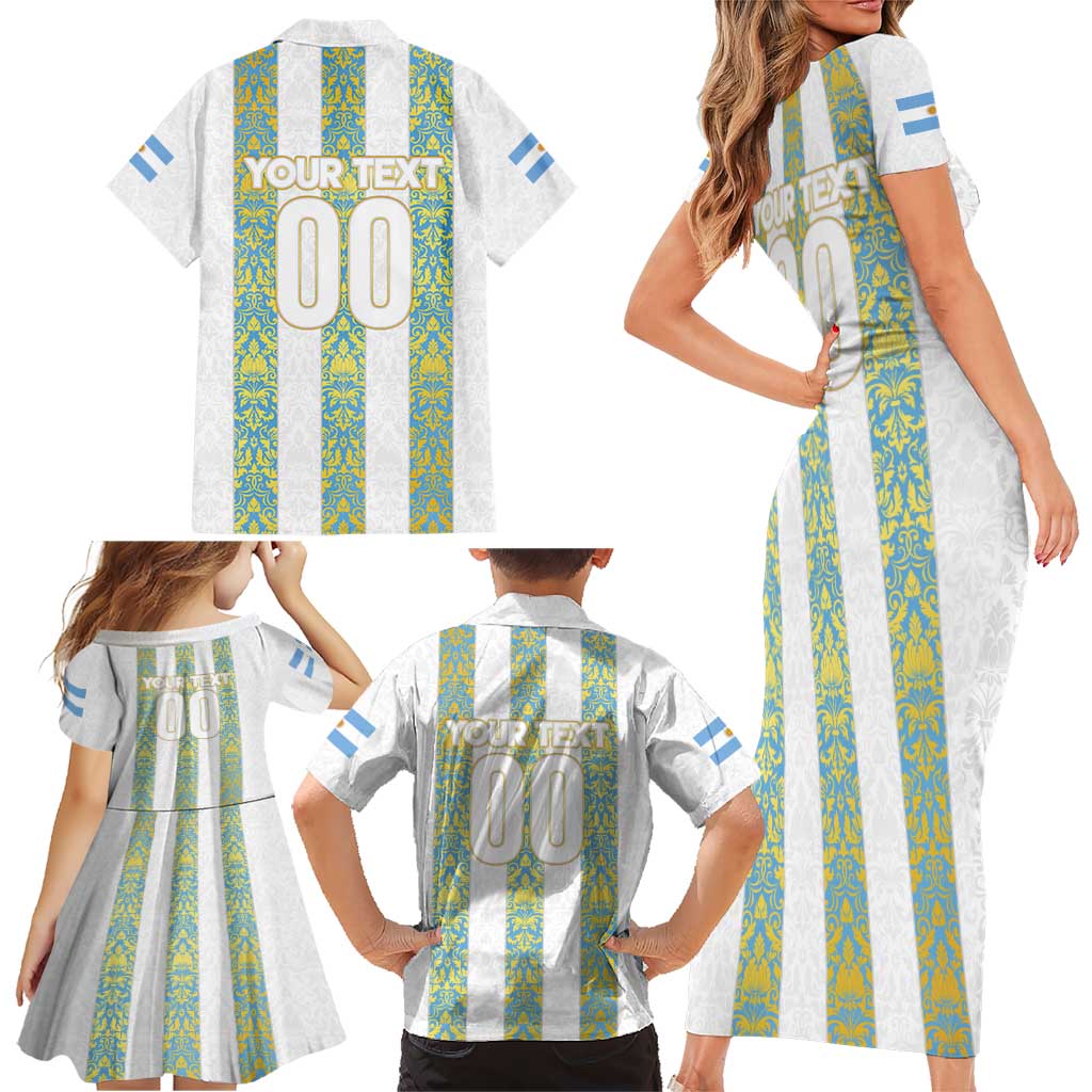 Argentina Football 2024 Family Matching Short Sleeve Bodycon Dress and Hawaiian Shirt The White and Sky Blue - Wonder Print Shop