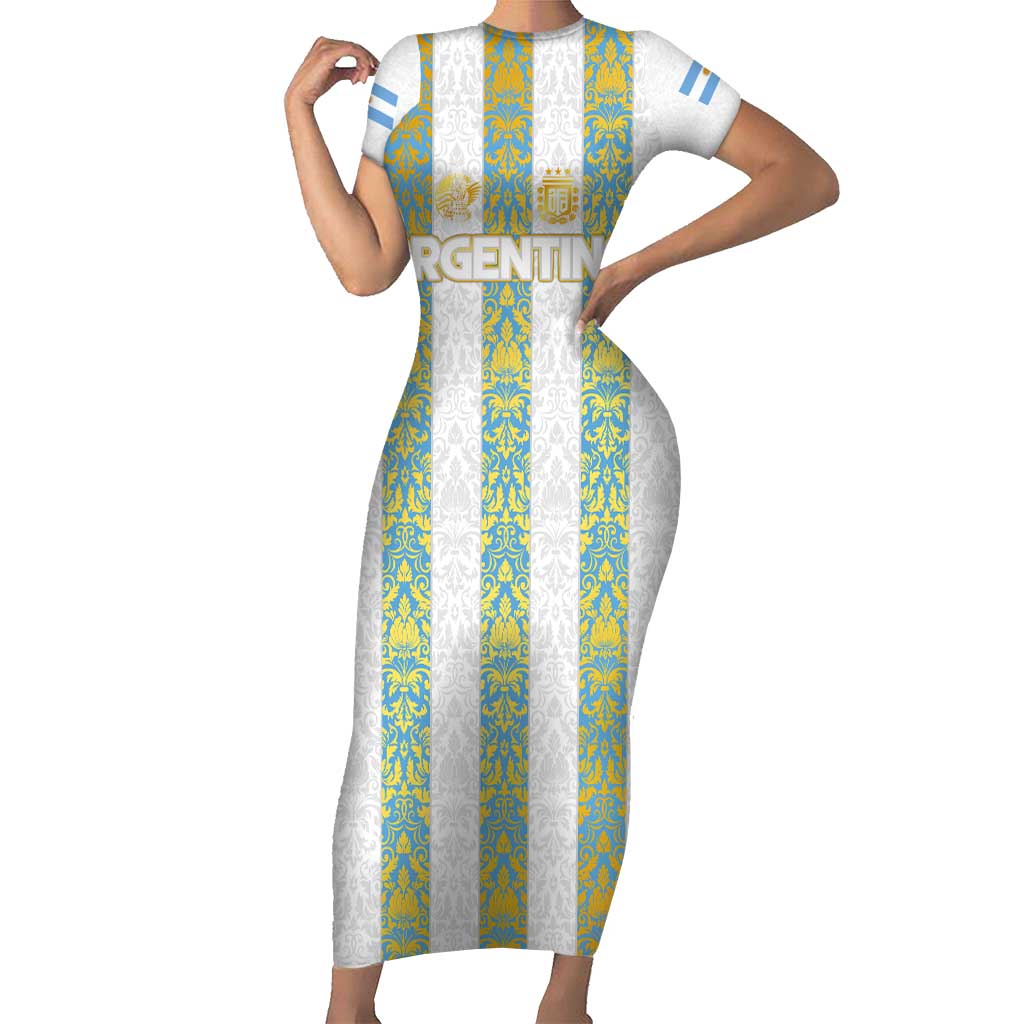 Argentina Football 2024 Family Matching Short Sleeve Bodycon Dress and Hawaiian Shirt The White and Sky Blue - Wonder Print Shop