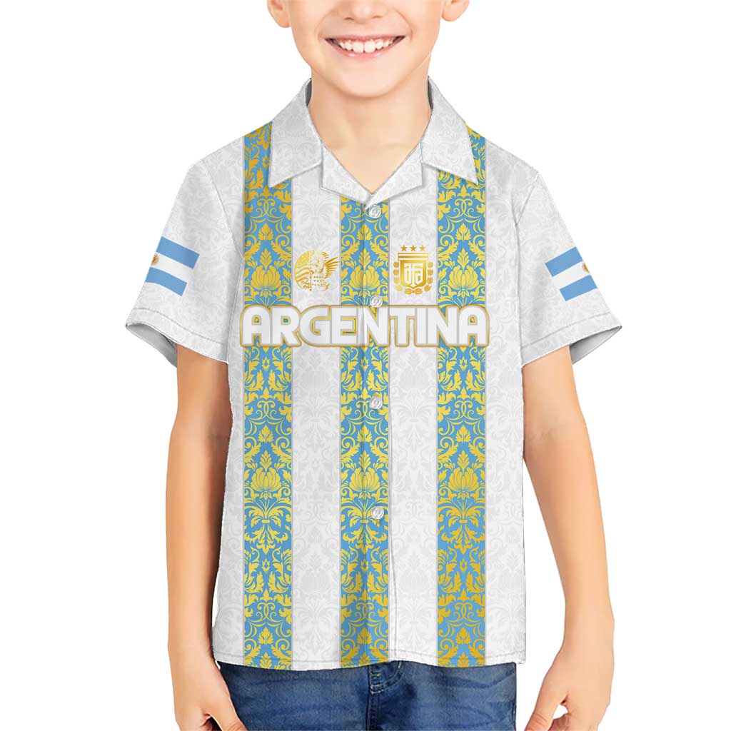 Argentina Football 2024 Kid Hawaiian Shirt The White and Sky Blue - Wonder Print Shop