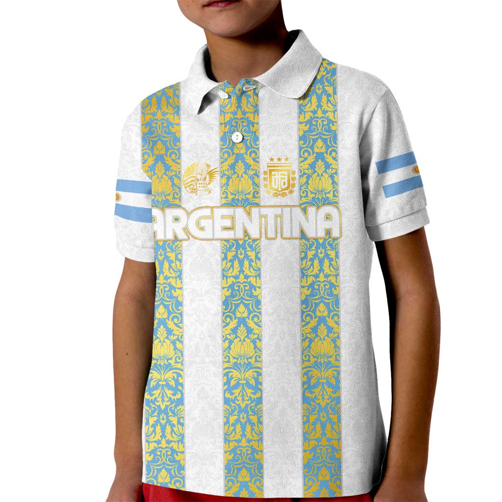 Argentina Football 2024 Kid Polo Shirt The White and Sky Blue - Wonder Print Shop