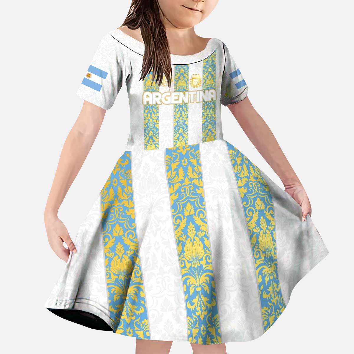 Argentina Football 2024 Kid Short Sleeve Dress The White and Sky Blue - Wonder Print Shop