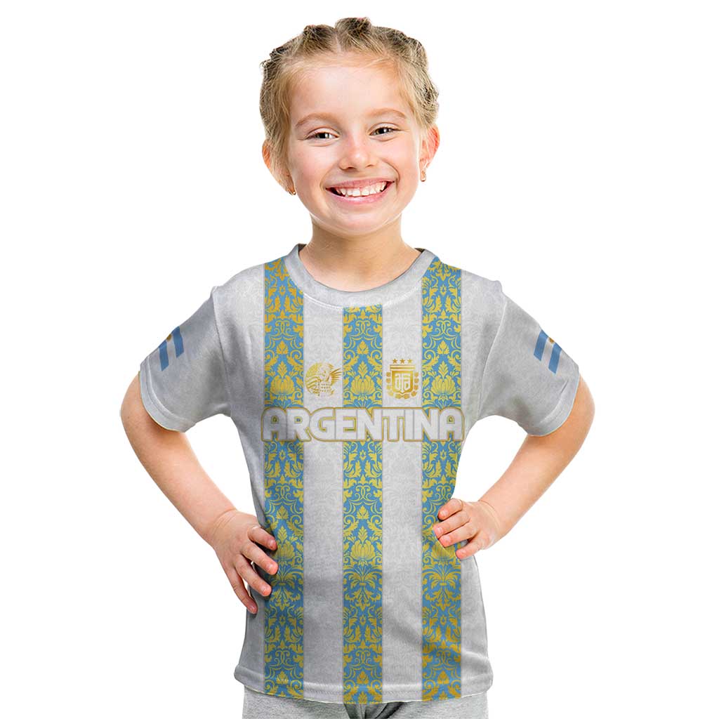 Argentina Football 2024 Kid T Shirt The White and Sky Blue - Wonder Print Shop