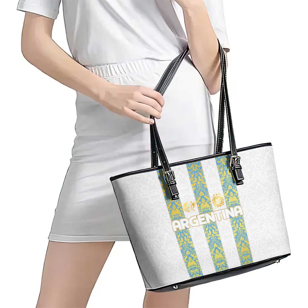 Argentina Football 2024 Leather Tote Bag The White and Sky Blue - Wonder Print Shop