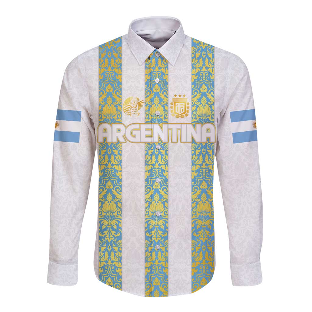 Argentina Football 2024 Long Sleeve Button Shirt The White and Sky Blue - Wonder Print Shop