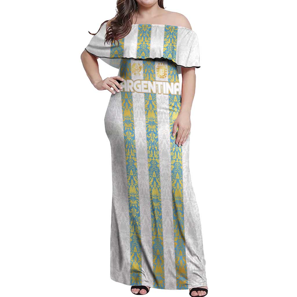 Argentina Football 2024 Off Shoulder Maxi Dress The White and Sky Blue - Wonder Print Shop