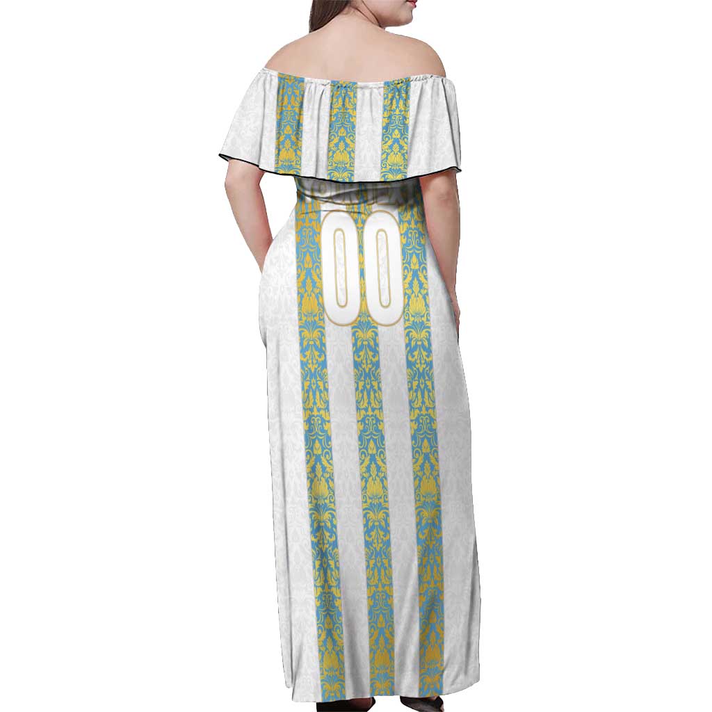 Argentina Football 2024 Off Shoulder Maxi Dress The White and Sky Blue - Wonder Print Shop