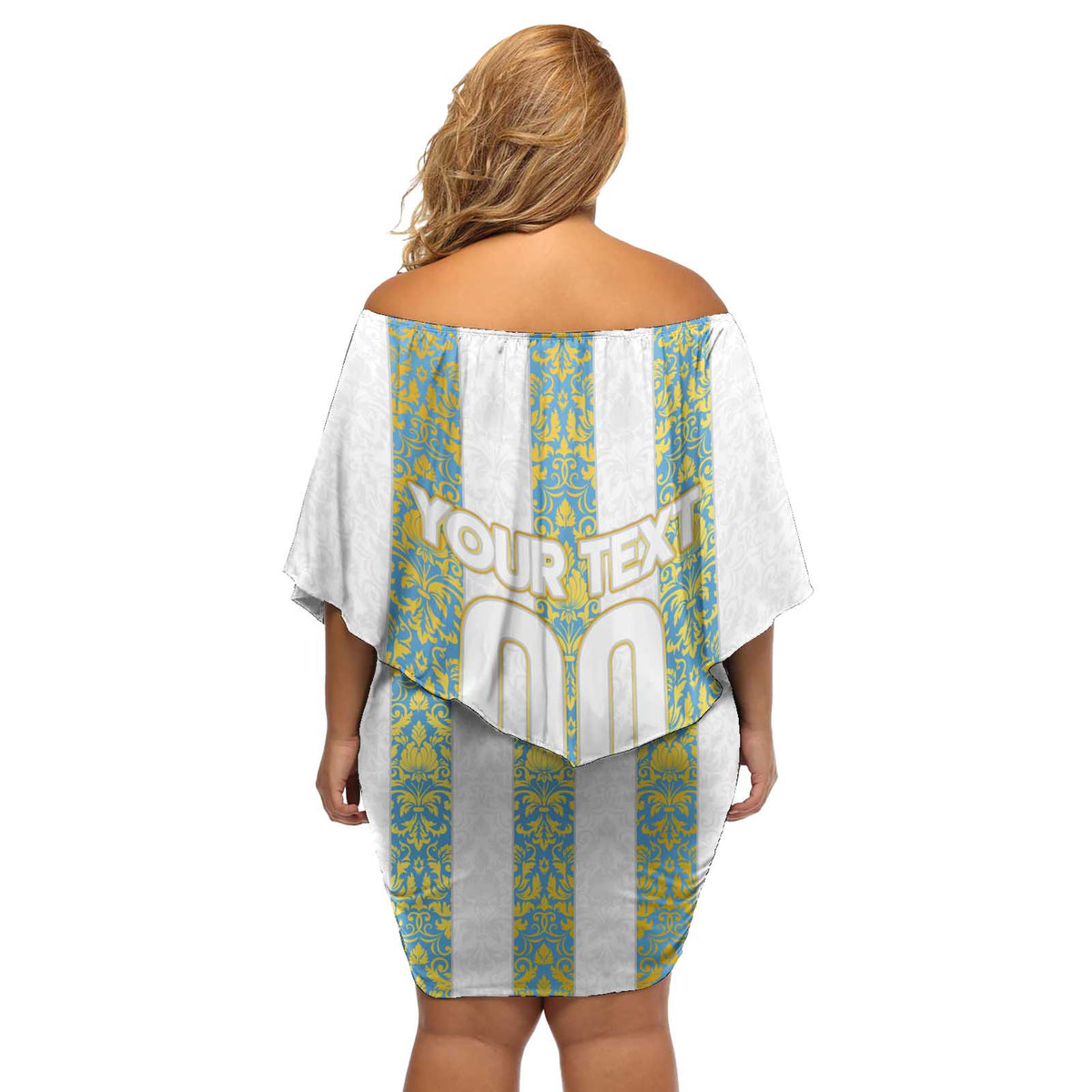 Argentina Football 2024 Off Shoulder Short Dress The White and Sky Blue - Wonder Print Shop