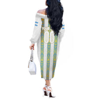 Argentina Football 2024 Off The Shoulder Long Sleeve Dress The White and Sky Blue - Wonder Print Shop