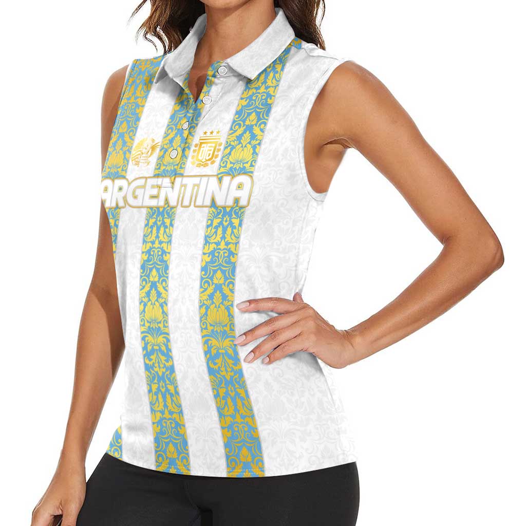 Argentina Football 2024 Women Sleeveless Polo Shirt The White and Sky Blue - Wonder Print Shop