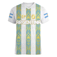 Argentina Football 2024 Women V-Neck T-Shirt The White and Sky Blue - Wonder Print Shop