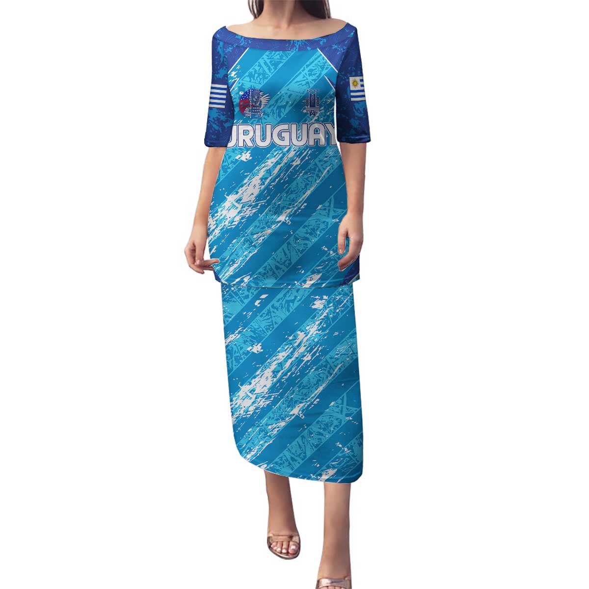 Uruguay Football 2024 Family Matching Puletasi and Hawaiian Shirt The Sky Blue - Wonder Print Shop