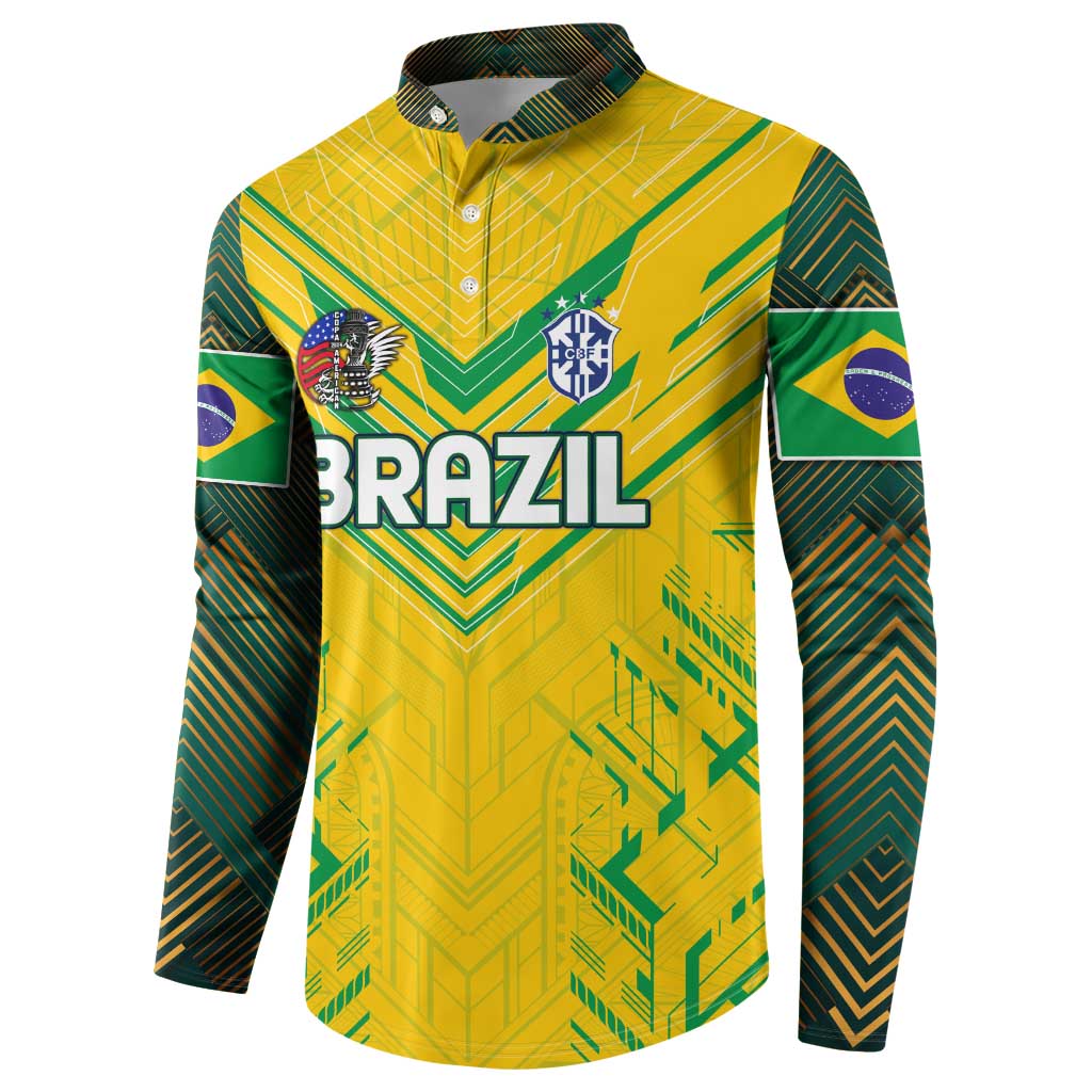 Brazil Football 2024 Button Sweatshirt Selecao Bright Yellow - Wonder Print Shop