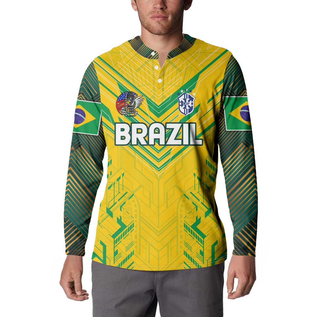 Brazil Football 2024 Button Sweatshirt Selecao Bright Yellow - Wonder Print Shop