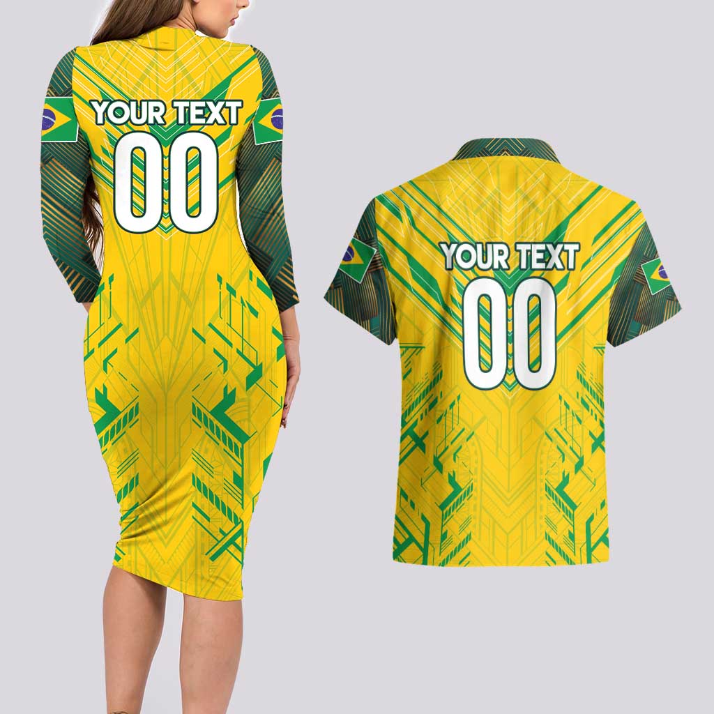 Brazil Football 2024 Couples Matching Long Sleeve Bodycon Dress and Hawaiian Shirt Selecao Bright Yellow - Wonder Print Shop
