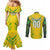 Brazil Football 2024 Couples Matching Mermaid Dress and Long Sleeve Button Shirt Selecao Bright Yellow