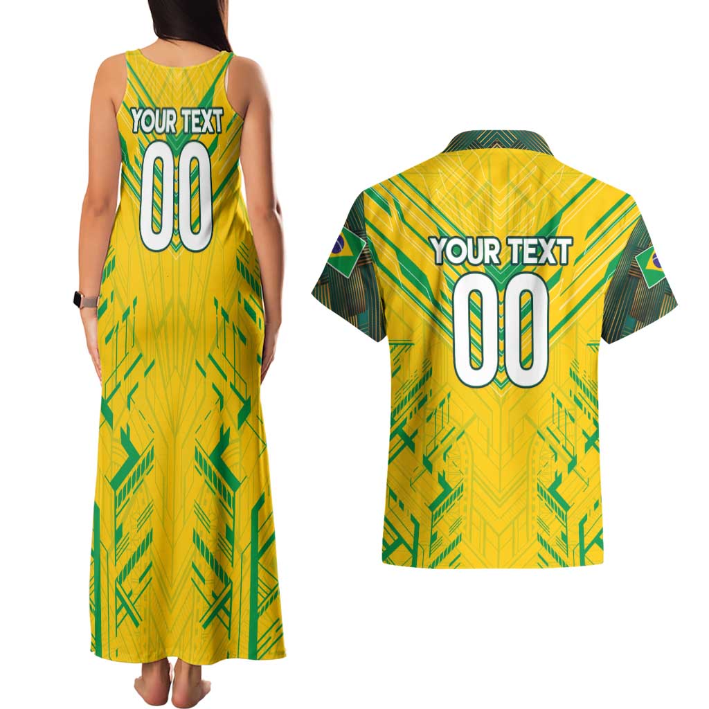 Brazil Football 2024 Couples Matching Tank Maxi Dress and Hawaiian Shirt Selecao Bright Yellow - Wonder Print Shop