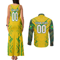 Brazil Football 2024 Couples Matching Tank Maxi Dress and Long Sleeve Button Shirt Selecao Bright Yellow - Wonder Print Shop
