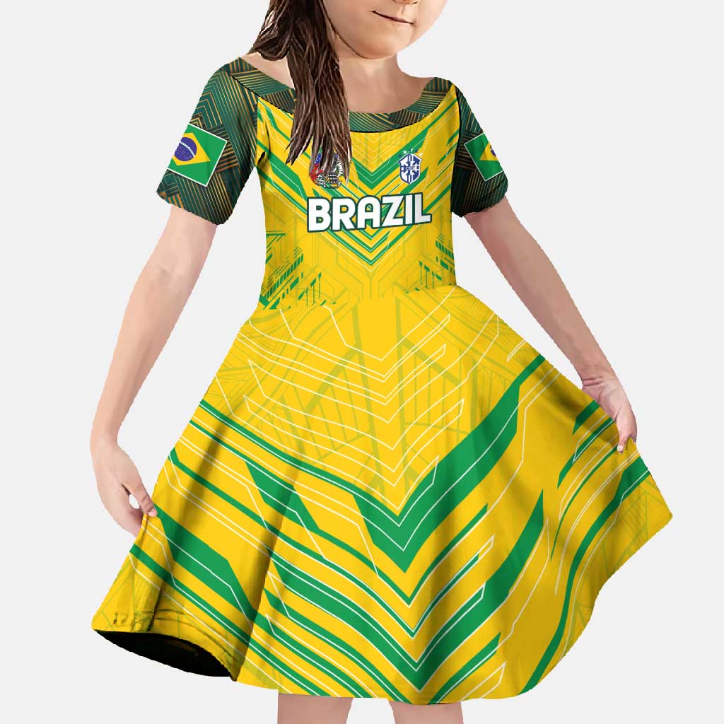 Brazil Football 2024 Family Matching Long Sleeve Bodycon Dress and Hawaiian Shirt Selecao Bright Yellow - Wonder Print Shop