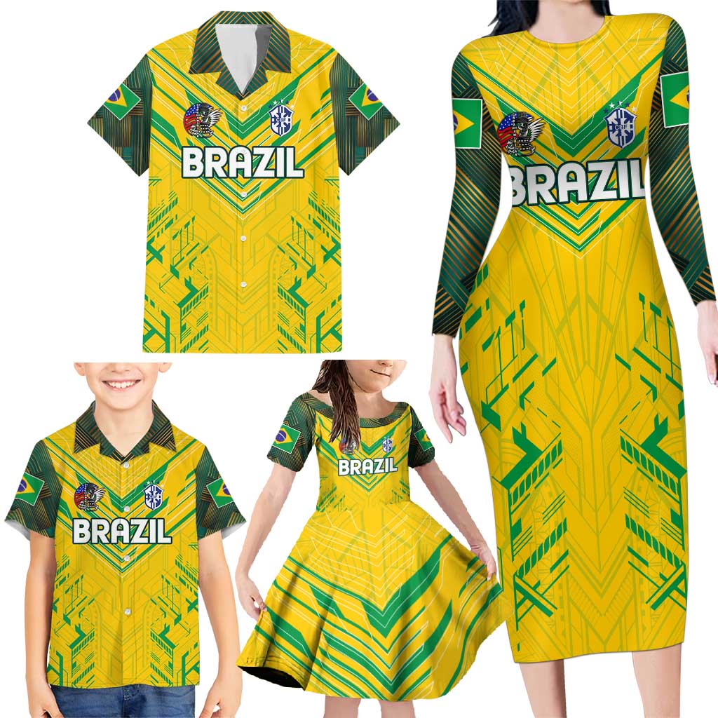 Brazil Football 2024 Family Matching Long Sleeve Bodycon Dress and Hawaiian Shirt Selecao Bright Yellow - Wonder Print Shop