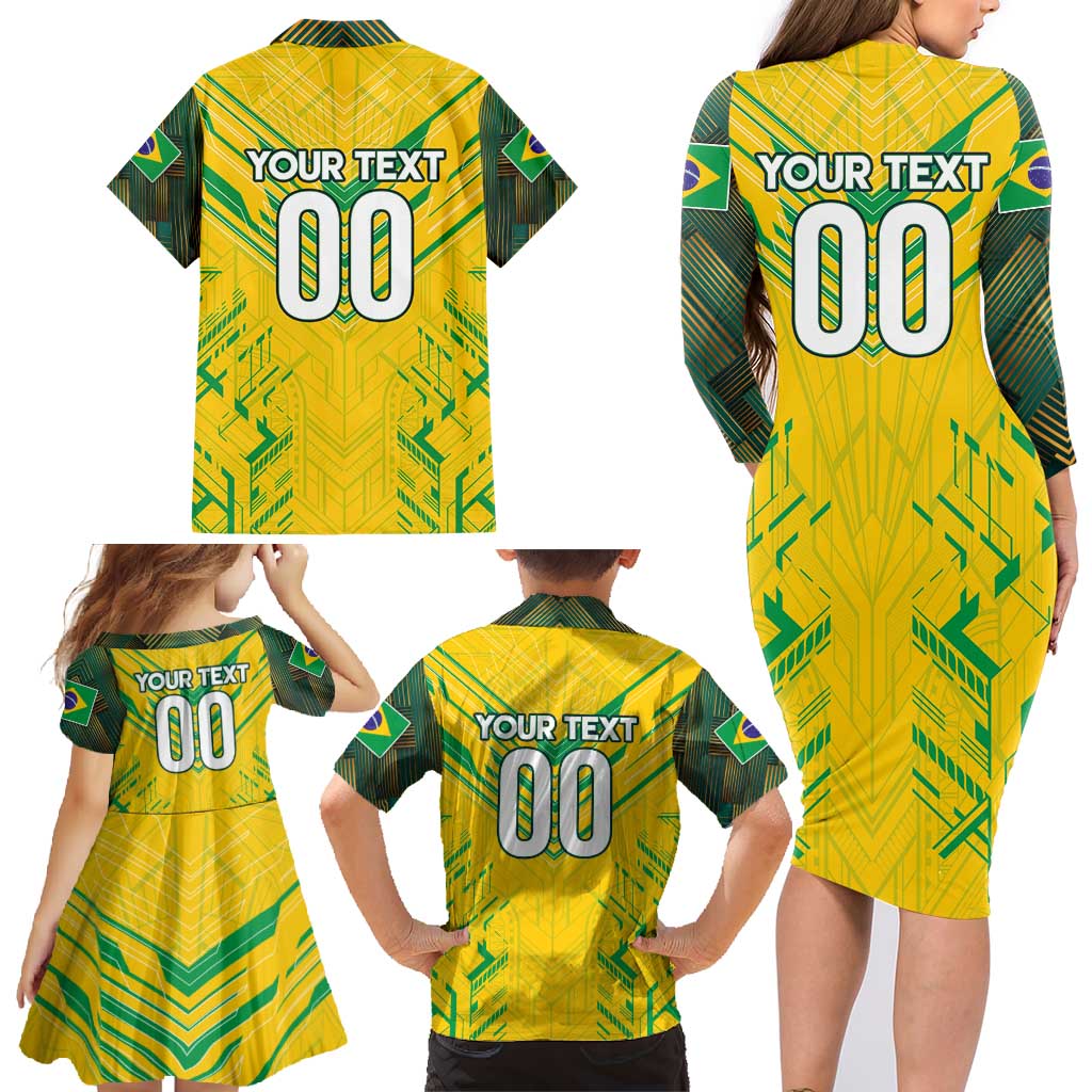 Brazil Football 2024 Family Matching Long Sleeve Bodycon Dress and Hawaiian Shirt Selecao Bright Yellow - Wonder Print Shop