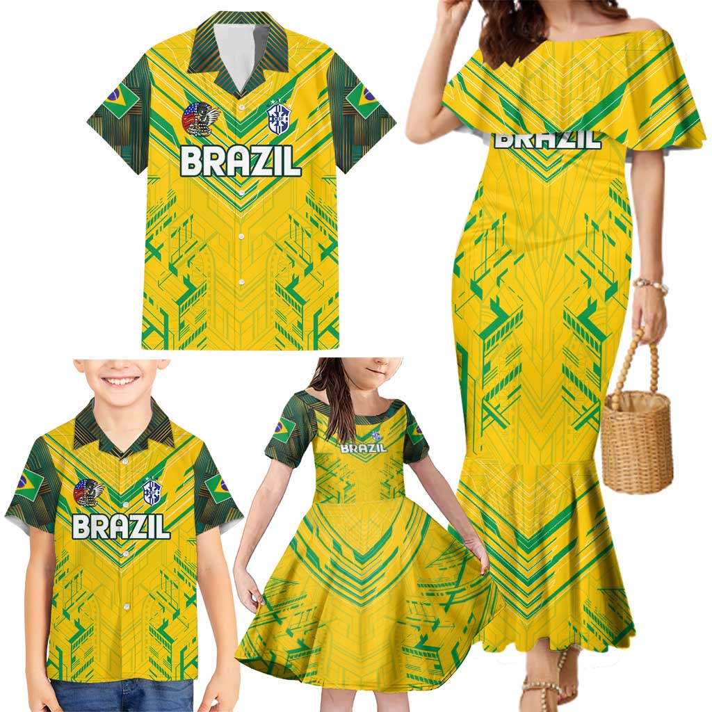 Brazil Football 2024 Family Matching Mermaid Dress and Hawaiian Shirt Selecao Bright Yellow - Wonder Print Shop