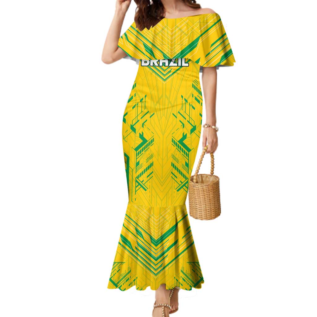 Brazil Football 2024 Family Matching Mermaid Dress and Hawaiian Shirt Selecao Bright Yellow - Wonder Print Shop