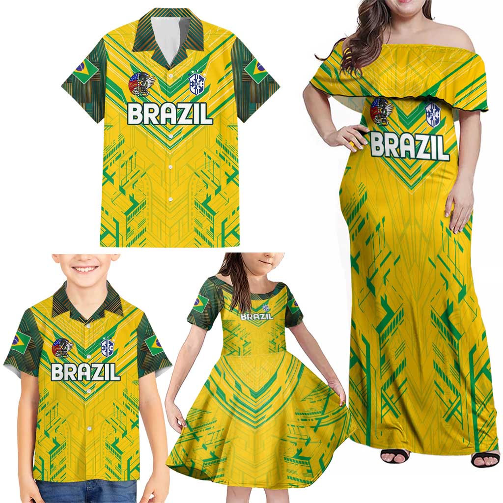 Brazil Football 2024 Family Matching Off Shoulder Maxi Dress and Hawaiian Shirt Selecao Bright Yellow - Wonder Print Shop
