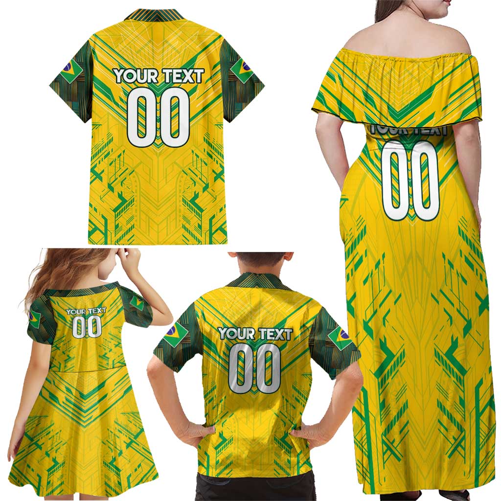 Brazil Football 2024 Family Matching Off Shoulder Maxi Dress and Hawaiian Shirt Selecao Bright Yellow - Wonder Print Shop