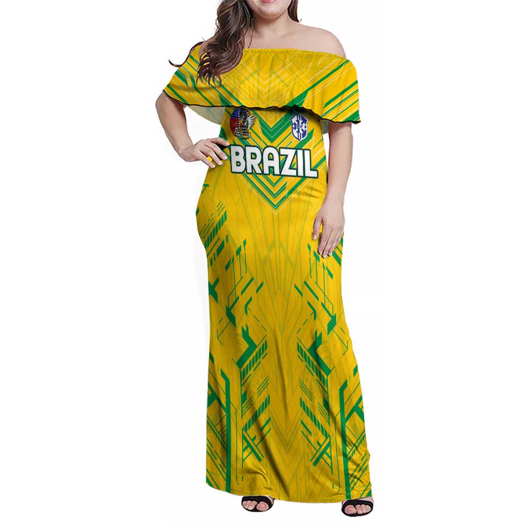 Brazil Football 2024 Family Matching Off Shoulder Maxi Dress and Hawaiian Shirt Selecao Bright Yellow - Wonder Print Shop