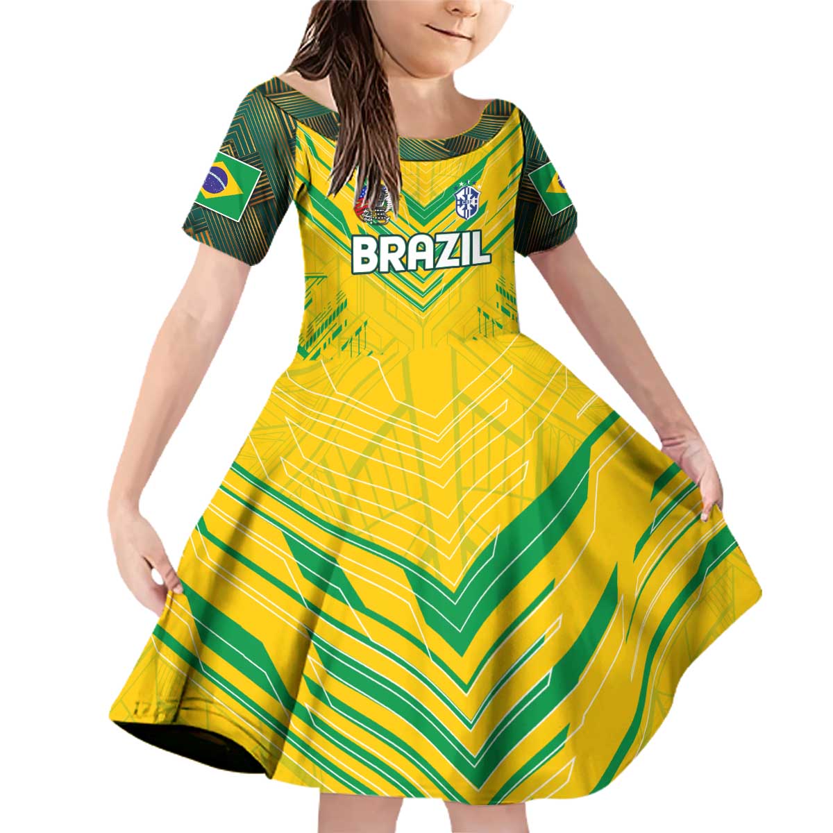 Brazil Football 2024 Family Matching Off Shoulder Short Dress and Hawaiian Shirt Selecao Bright Yellow - Wonder Print Shop