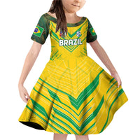 Brazil Football 2024 Family Matching Off Shoulder Short Dress and Hawaiian Shirt Selecao Bright Yellow - Wonder Print Shop