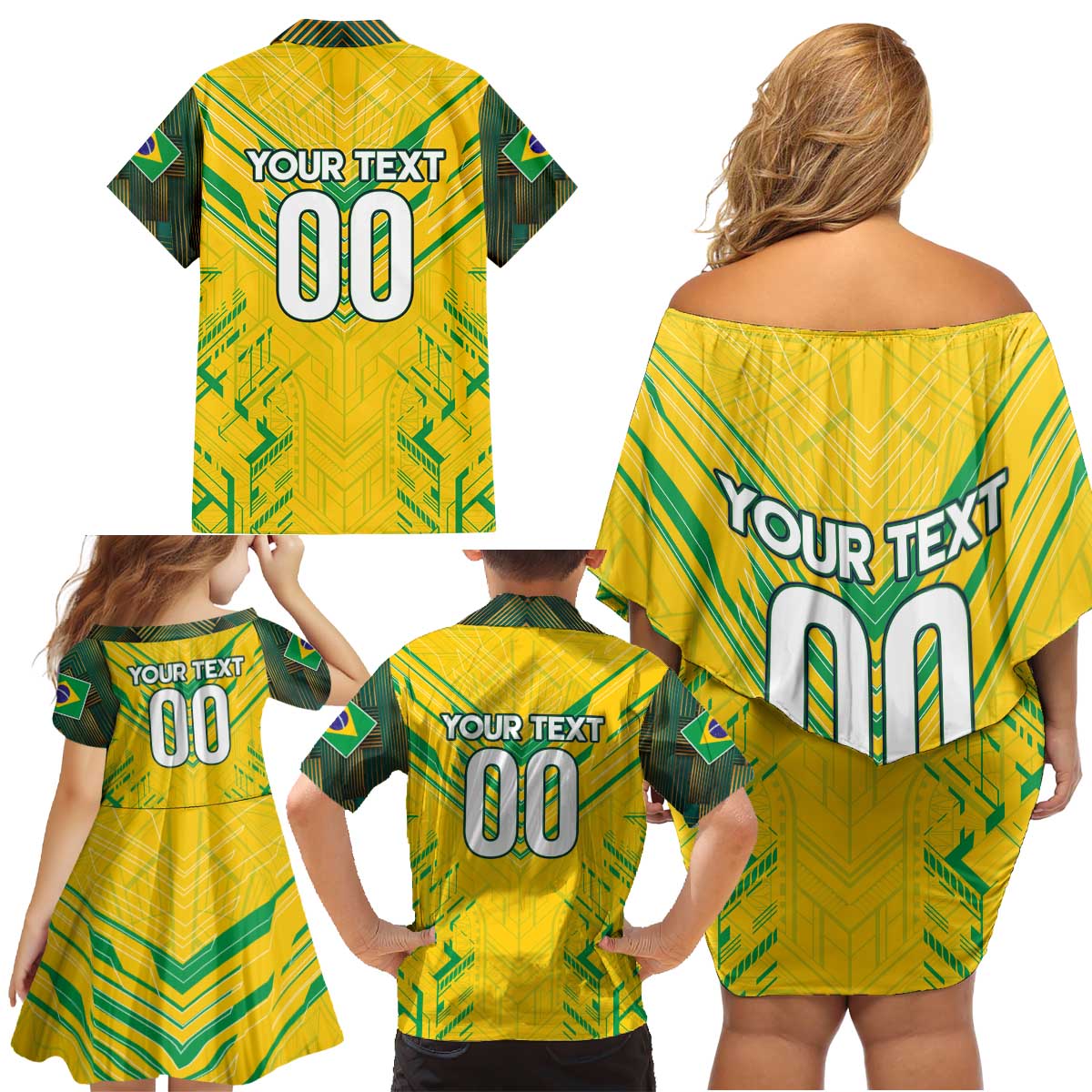 Brazil Football 2024 Family Matching Off Shoulder Short Dress and Hawaiian Shirt Selecao Bright Yellow - Wonder Print Shop