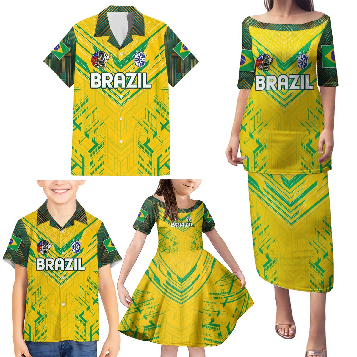 Brazil Football 2024 Family Matching Puletasi and Hawaiian Shirt Selecao Bright Yellow - Wonder Print Shop
