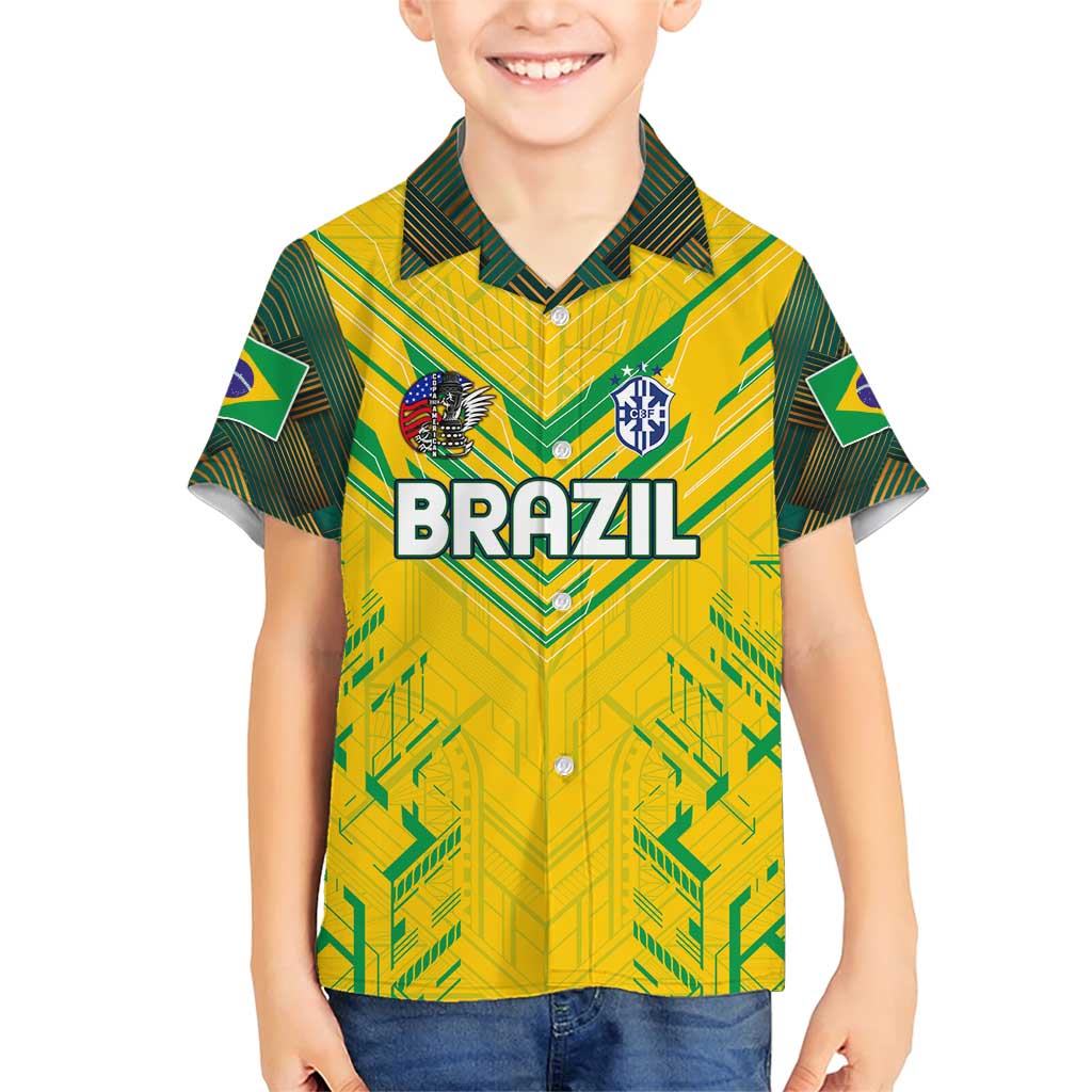 Brazil Football 2024 Family Matching Short Sleeve Bodycon Dress and Hawaiian Shirt Selecao Bright Yellow - Wonder Print Shop